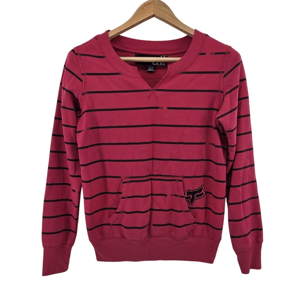 Fox Riders Pink Striped Long-Sleeve Sweatshirt Pocket‎ Logo Women's Medium